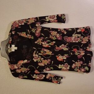 LOFT Black Floral Blouse with Multicolor Accents